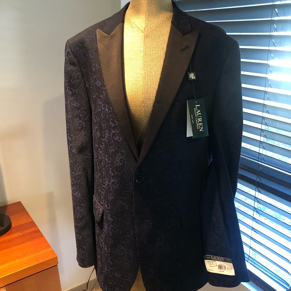 Ralph Lauren Blue and Black Paisley Evening Jacket NWT